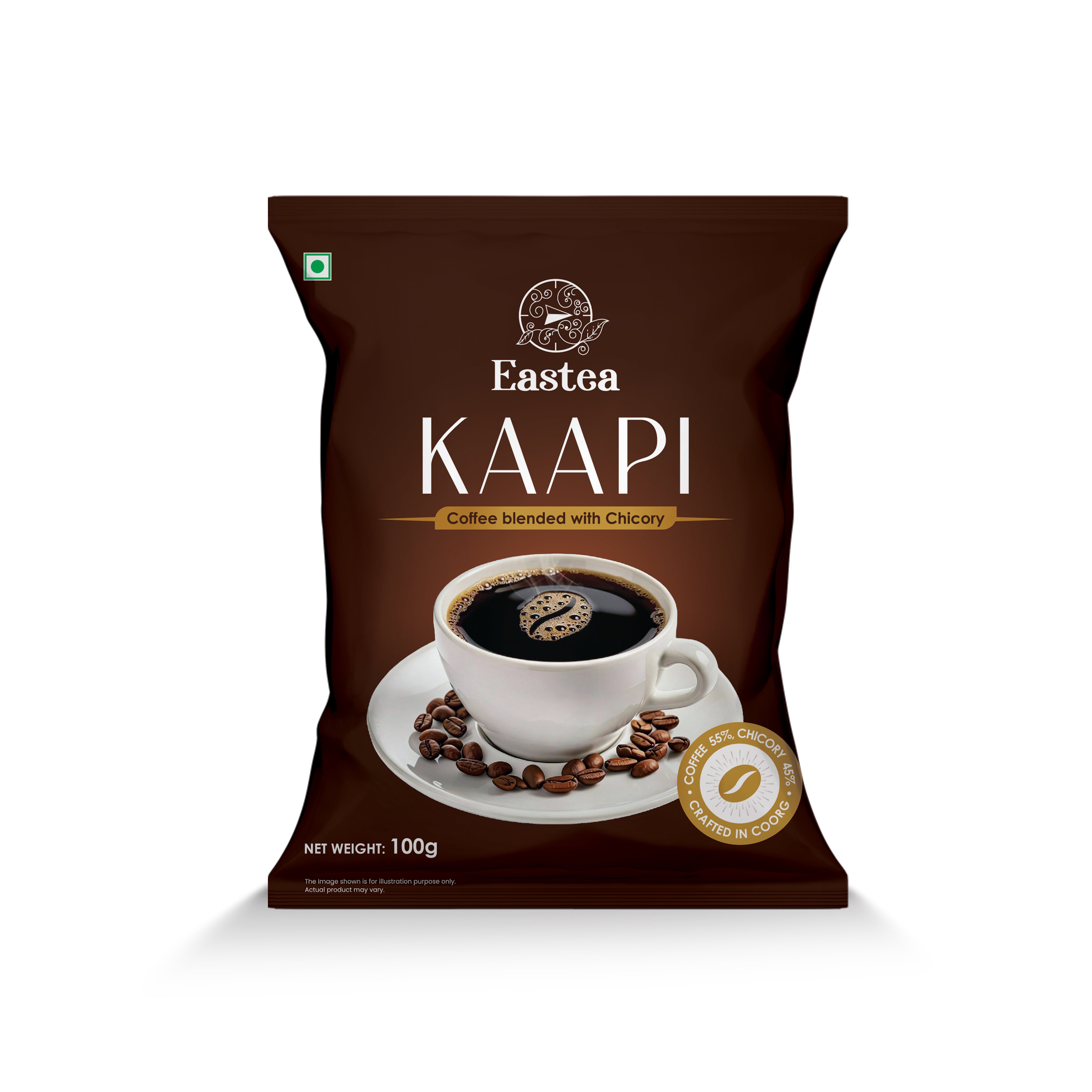 Eastea Kaapi Coffee -  Coffee-Chicory Blend, Bold Flavor Coorg Coffee Pouch 100g