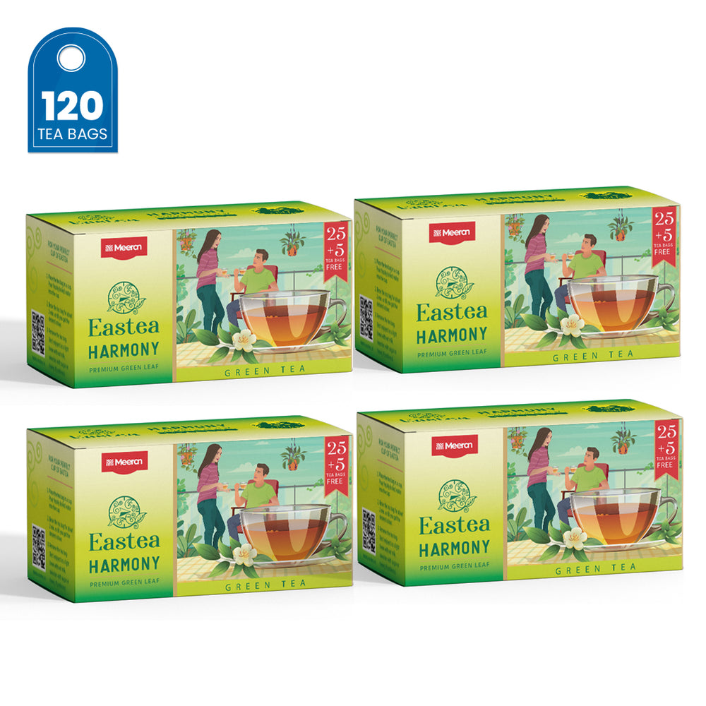 Eastea Harmony Green Tea Bags 120 pcs Value Pack | Green Tea Bag (25 Tea bags + 5 Free) x 4 packs | Premium Green Leaf Tea bags